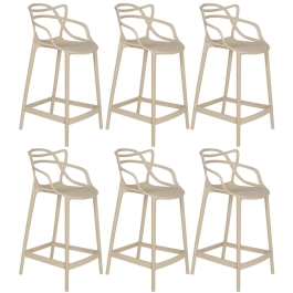 Kit 6 Banquetas média para bancada Master Allegra em Polipropileno 66 cm - Nude