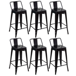 Kit 6 banquetas médias para bancada Iron Tolix com encosto 66 cm – Preto