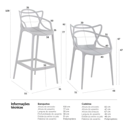 Kit 6 cadeiras + 2 banquetas altas Masters Allegra - Cinza escuro Kit 6 cadeiras + 2 banquetas altas Masters Allegra - Cinza escuro