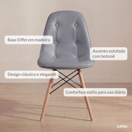 Kit 6 Cadeiras de jantar Charles Eames Eiffel Botonê Estofada - Cinza escuro Kit 6 Cadeiras de jantar Charles Eames Eiffel Botonê Estofada - Cinza escuro