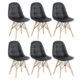 Kit 6 Cadeiras de jantar Charles Eames Eiffel Botonê Estofada - Preto