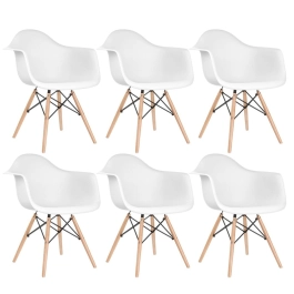 Kit 6 Cadeiras de jantar Charles Eames  Eiffel DAW em Polipropileno - Branco