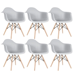 Kit 6 Cadeiras de jantar Charles Eames  Eiffel DAW em Polipropileno - Cinza claro