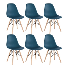 Kit 6 Cadeiras de jantar Charles Eames Eiffel DSW em Polipropileno - Azul petróleo