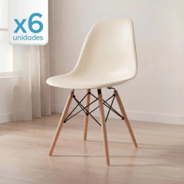 Kit 6 Cadeiras de jantar Charles Eames Eiffel DSW em Polipropileno - Creme