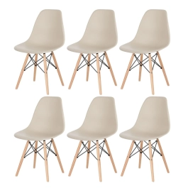 Kit 6 Cadeiras de jantar Charles Eames Eiffel DSW em Polipropileno - Nude