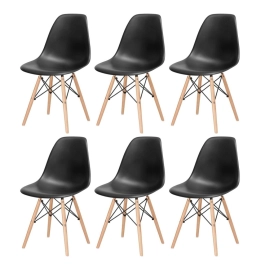 Kit 6 Cadeiras de jantar Charles Eames Eiffel DSW em Polipropileno - Preto