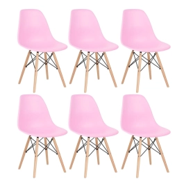Kit 6 Cadeiras de jantar Charles Eames Eiffel DSW em Polipropileno - Rosa claro Kit 6 Cadeiras de jantar Charles Eames Eiffel DSW em Polipropileno - Rosa claro