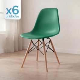 Kit 6 Cadeiras de jantar Charles Eames Eiffel DSW em Polipropileno - Verde escuro