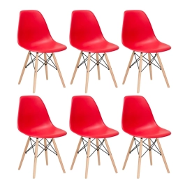 Kit 6 Cadeiras de jantar Charles Eames Eiffel DSW em Polipropileno - Vermelho