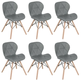 Kit 6 Cadeiras de jantar estofada Charles Eames Eiffel Slim Wood confort – Cinza