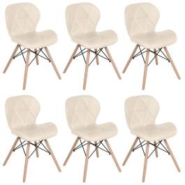 Kit 6 Cadeiras de jantar estofada Charles Eames Eiffel Slim Wood confort – Creme