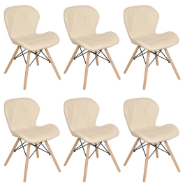 Kit 6 Cadeiras de jantar estofada Charles Eames Eiffel Slim Wood confort – Nude