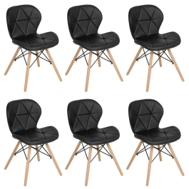Kit 6 Cadeiras de jantar estofada Charles Eames Eiffel Slim Wood confort – Preto Kit 6 Cadeiras de jantar estofada Charles Eames Eiffel Slim Wood confort – Preto