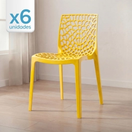 Kit 6 Cadeiras de jantar Gruvyer com design contemporâneo e anatômico - Amarelo
