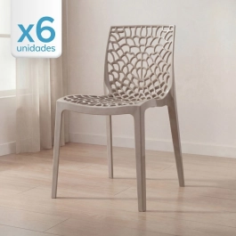 Kit 6 Cadeiras de jantar Gruvyer com design contemporâneo e anatômico - Nude