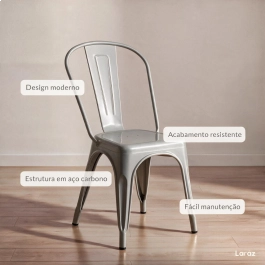 Kit 6 Cadeiras de jantar Iron Tolix com design industrial - Prata Kit 6 Cadeiras de jantar Iron Tolix com design industrial - Prata