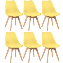 Kit 6 cadeiras de jantar Leda com assento estofado e design moderno – Amarelo
