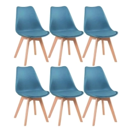 Kit 6 cadeiras de jantar Leda com assento estofado e design moderno – Azul-petróleo