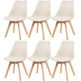 Kit 6 cadeiras de jantar Leda com assento estofado e design moderno – Creme
