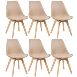 Kit 6 cadeiras de jantar Leda com assento estofado e design moderno – Nude