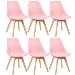 Kit 6 cadeiras de jantar Leda com assento estofado e design moderno – Rosa-claro