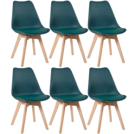 Kit 6 cadeiras de jantar Leda com assento estofado e design moderno – Verde-escuro