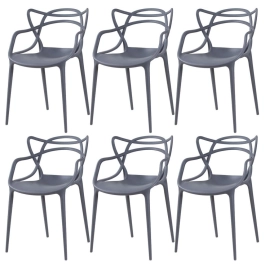 Kit 6 Cadeiras de jantar Master Allegra Design Moderno em Polipropileno - Cinza escuro
