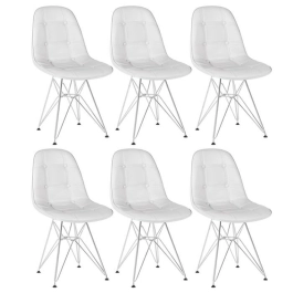 Kit 6 Cadeiras estofada Charles Eames Eiffel Botonê DKR com pés de metal cromado - Cinza claro