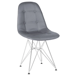 Kit 6 Cadeiras estofada Charles Eames Eiffel Botonê DKR com pés de metal cromado - Cinza escuro Kit 6 Cadeiras estofada Charles Eames Eiffel Botonê DKR com pés de metal cromado - Cinza escuro