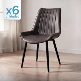 Kit 6 Cadeiras estofada Chicago com design industrial – Marrom Vintage