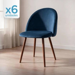 Kit 6 cadeiras estofada de jantar Maite Sedona em veludo – Azul Kit 6 cadeiras estofada de jantar Maite Sedona em veludo – Azul