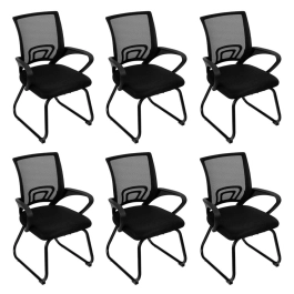 Kit 6 Cadeiras estofada Office Tok com base fixa para escritório – Preto