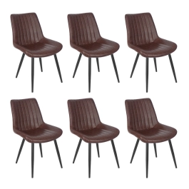 Kit 6 Cadeiras estofada Chicago com design industrial - Marrom Café
