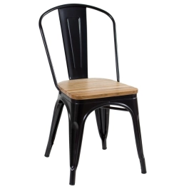 Kit 6 cadeiras Iron Tolix para cozinha com assento de madeira - Preto