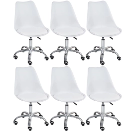 Kit 6 Cadeiras Tulipa para Escritório com rodízios e assento estofado – Branco