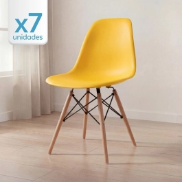 Kit 7 Cadeiras de jantar Charles Eames Eiffel DSW em Polipropileno - Amarelo