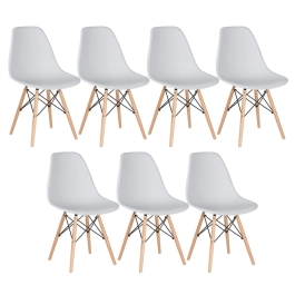Kit 7 Cadeiras de jantar Charles Eames Eiffel DSW em Polipropileno - Cinza claro