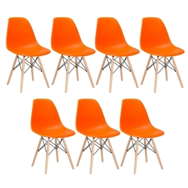 Kit 7 Cadeiras de jantar Charles Eames Eiffel DSW em Polipropileno - Laranja