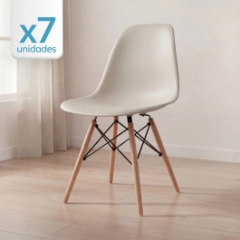 Kit 7 Cadeiras de jantar Charles Eames Eiffel DSW em Polipropileno - Nude