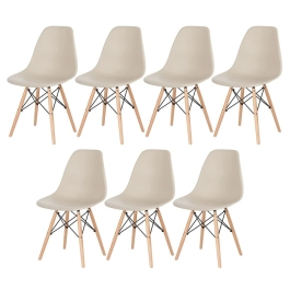 Kit 7 Cadeiras de jantar Charles Eames Eiffel DSW em Polipropileno - Nude