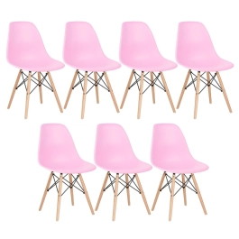 Kit 7 Cadeiras de jantar Charles Eames Eiffel DSW em Polipropileno - Rosa claro