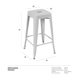 Kit 8 Banquetas alta para bancada Iron Tolix 76 cm – Vermelho