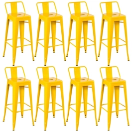 Kit 8 banquetas altas para bancada Iron Tolix com encosto 76 cm – Amarelo
