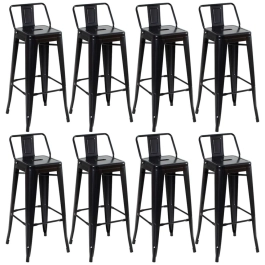 Kit 8 banquetas altas para bancada Iron Tolix com encosto 76 cm – Preto Semibrilho