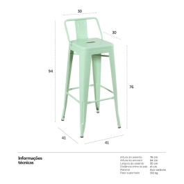 Kit 8 banquetas altas para bancada Iron Tolix com encosto 76 cm – Verde Claro Kit 8 banquetas altas para bancada Iron Tolix com encosto 76 cm – Verde Claro
