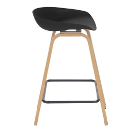 Kit 8 Banquetas média para bancada Cassia com base de madeira 66 cm - Preto