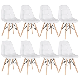 Kit 8 Cadeiras de jantar Charles Eames Eiffel Botonê Estofada - Branco