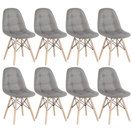 Kit 8 Cadeiras de jantar Charles Eames Eiffel Botonê Estofada - Cinza