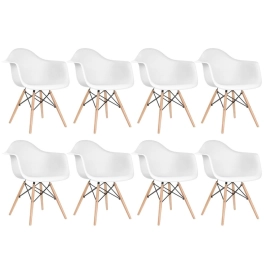 Kit 8 Cadeiras de jantar Charles Eames  Eiffel DAW em Polipropileno - Branco